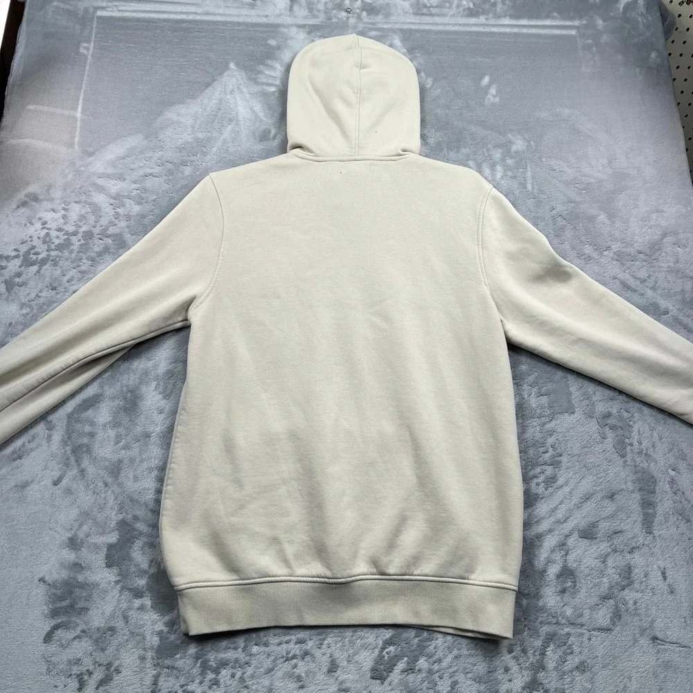 True Religion Hoodie Mens Large Cream Logo Patch Pullover Fleece Sweatshirt
